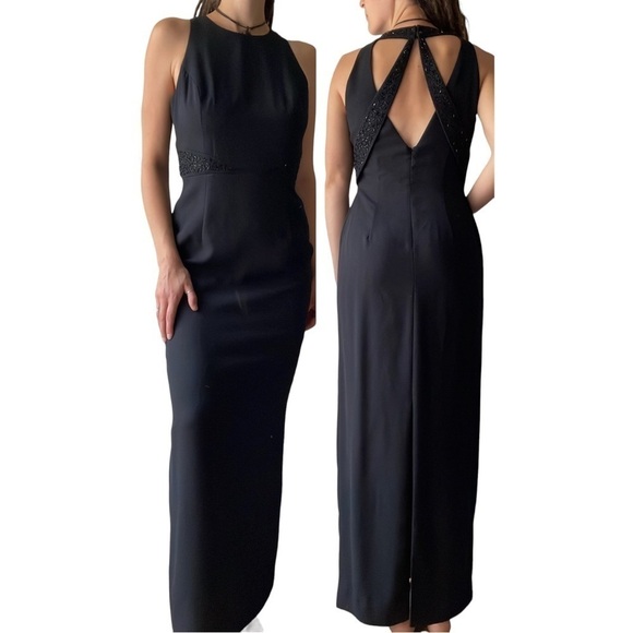 🥒 Vintage y2k Black Beaded Formal Open Back Sleeveless Maxi Dress Formal Gown 8 - Picture 13 of 13